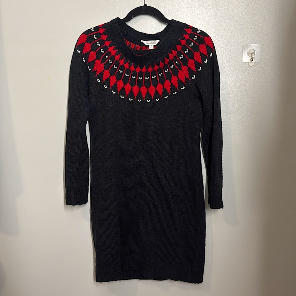 Red + Black Collared Sweater Dress